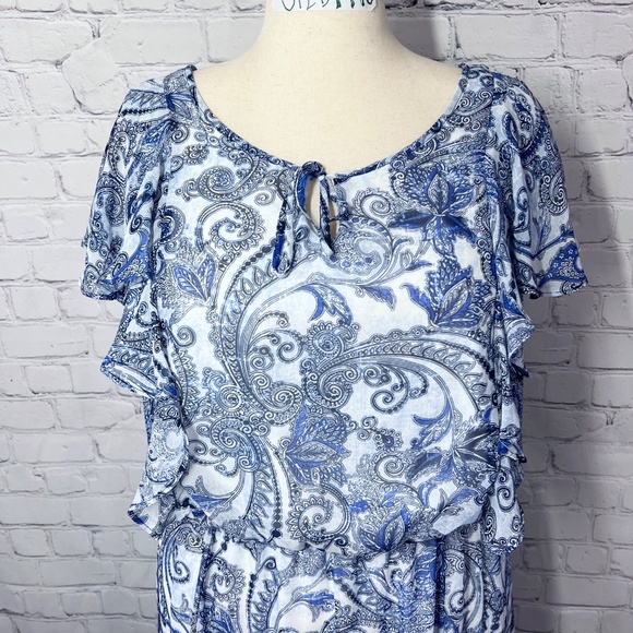 👗Like New |•ALYX•| White Blue Paisley Dress Size 18W - Picture 4 of 12